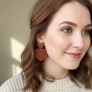Winter Cozy "Knit" Clay Hearts – Terracotta Heart Dangles